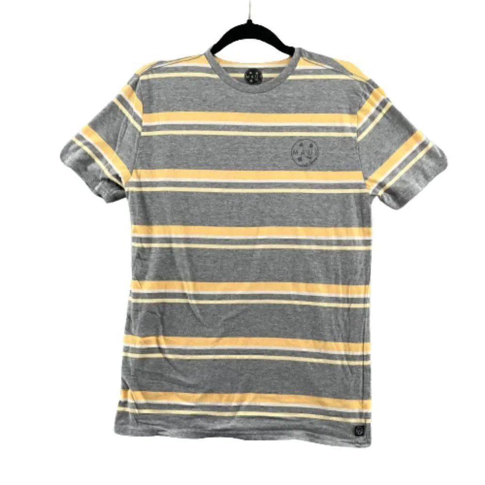 Mens Maui and Sons striped short sleeve tee shirt size medium gray yellow